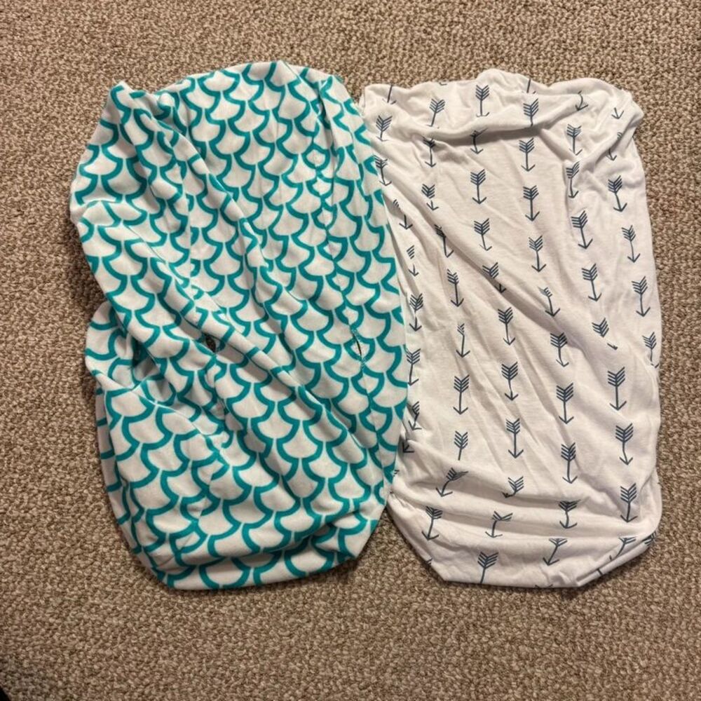Set of 2 Fitted Diaper Changing Pad Covers Teal Scallop & Arrow Print